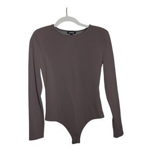 Express Dark Grey/Mauve Long Sleeve Crew Neck Bodysuit Size S